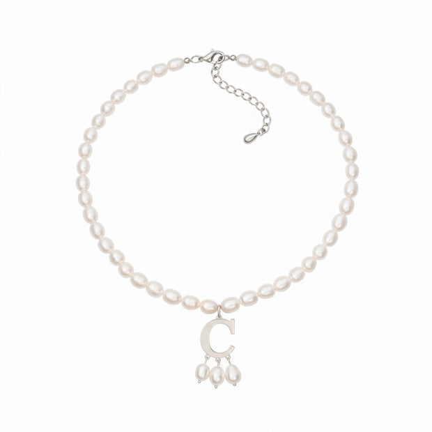 14k Solid Gold Pearl & Initial Necklace