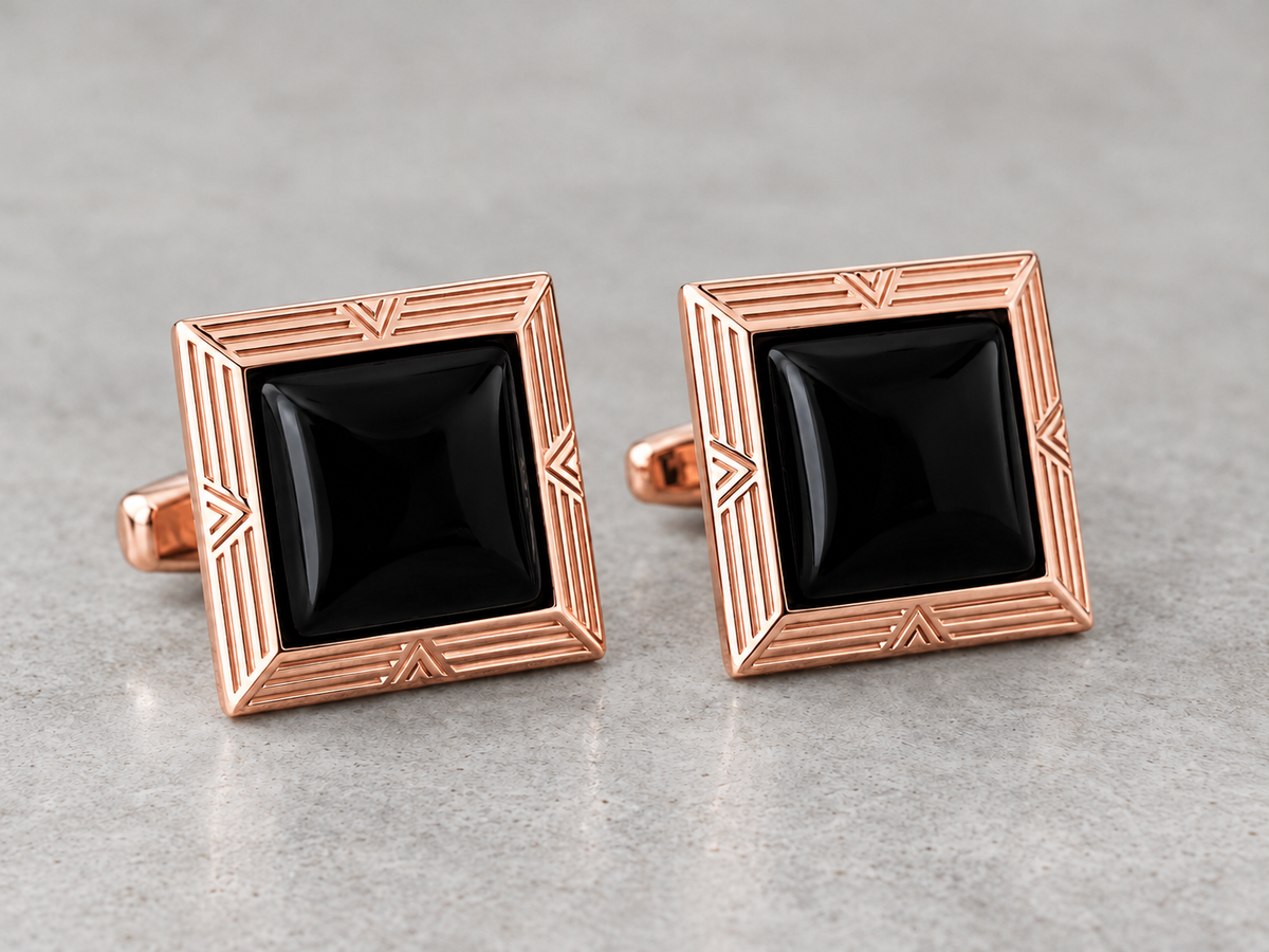 Black Square Art Deco Cufflinks in Silver, Gold Filled or Rose Gold Filled