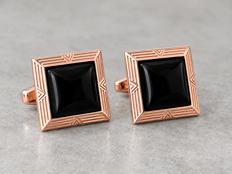 Black Square Art Deco Cufflinks in Silver, Gold Filled or Rose Gold Filled