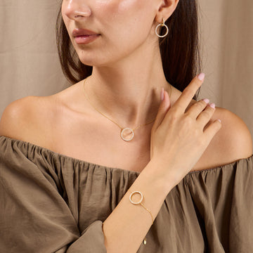 Dainty Sterling Silver Circle Jewelry Set: CZ Necklace, Bracelet & Earrings