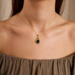 Dainty Pear Cut Blue Stone Pendant, Elegant Victorian Style Gold Necklace