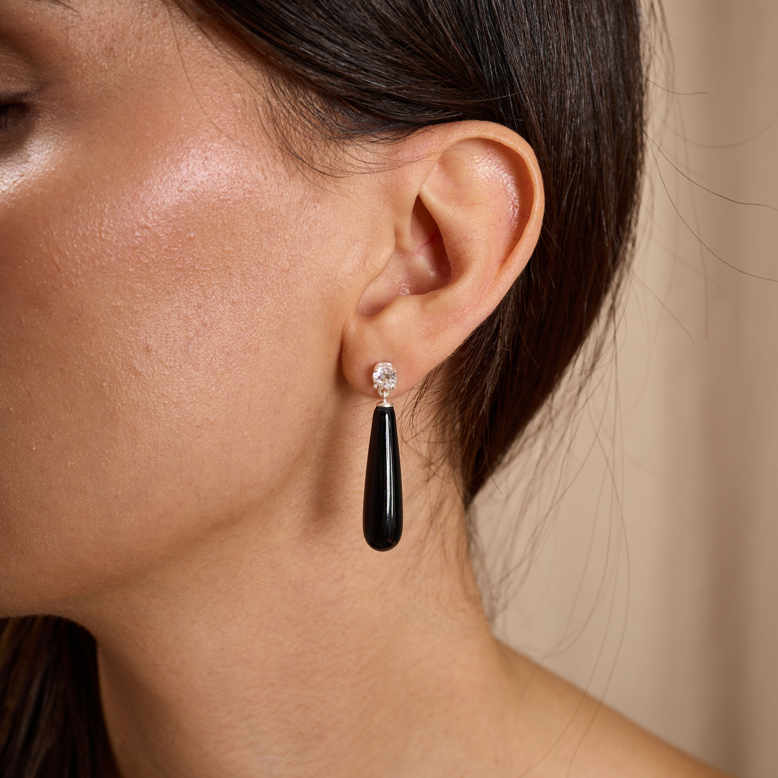 Black Teardrop Earrings 925 Sterling Silver Onyx Style Drop
