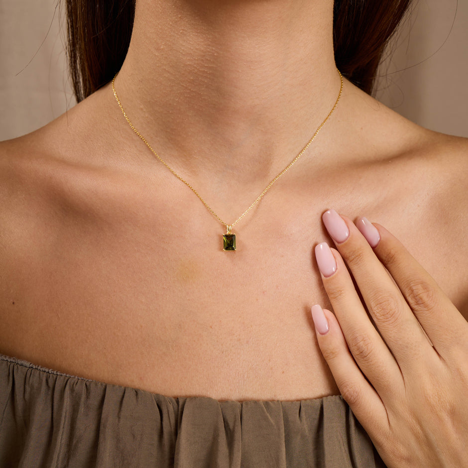 Dainty Peridot Necklace & Earrings Set in 925 Sterling Silver