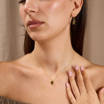 Dainty Peridot Necklace & Earrings Set in 925 Sterling Silver