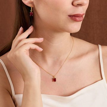 Dainty Ruby Necklace & Earrings Set in 925 Sterling Silver