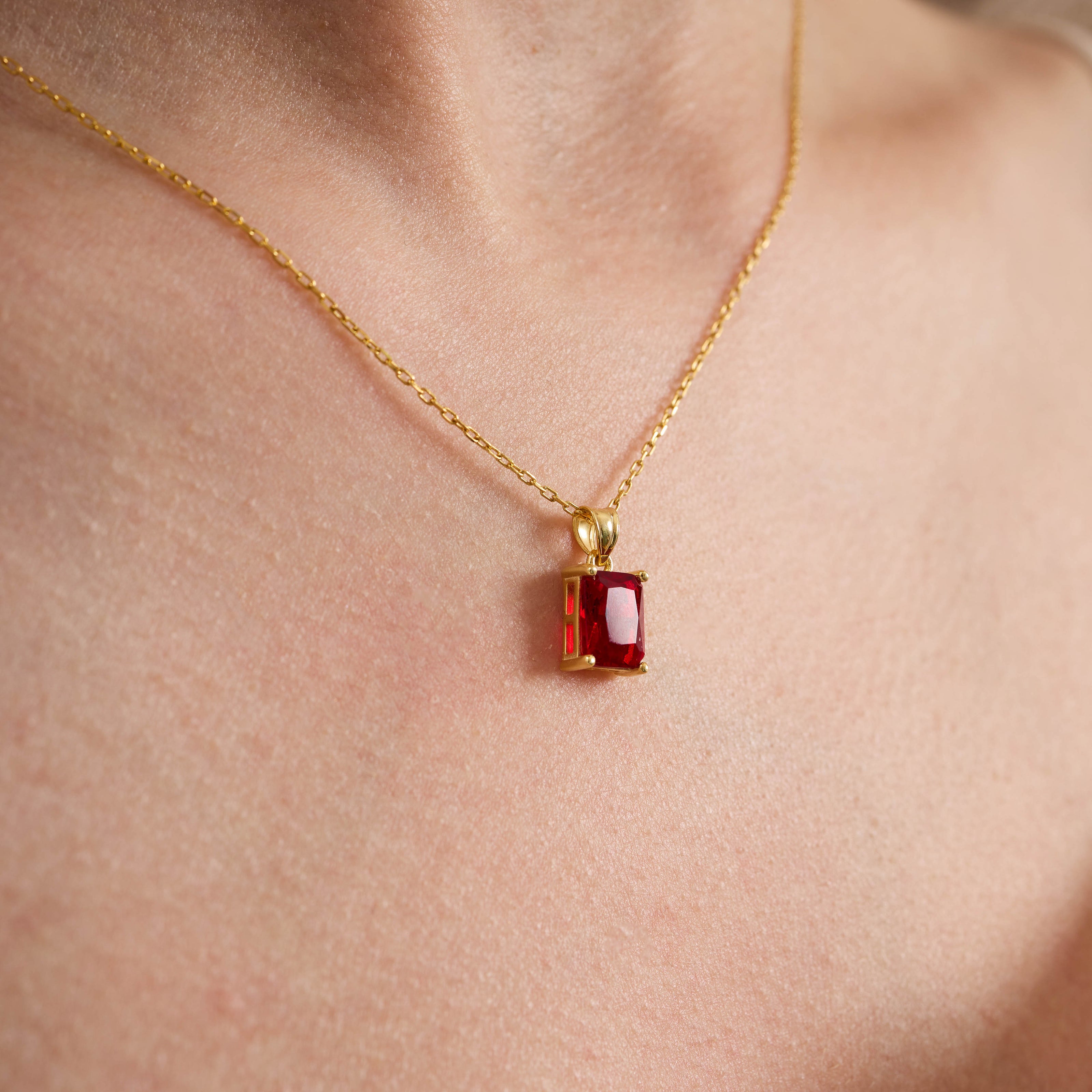 Dainty Ruby Necklace & Earrings Set in 925 Sterling Silver