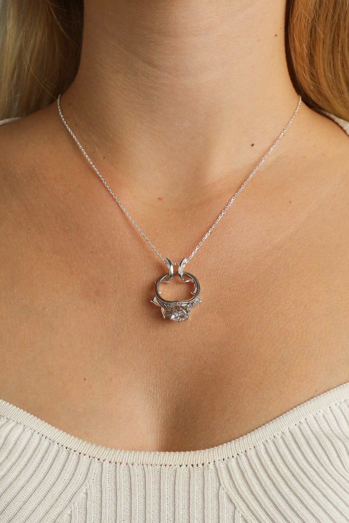 14k Gold Sunflower Ring Holder Necklace
