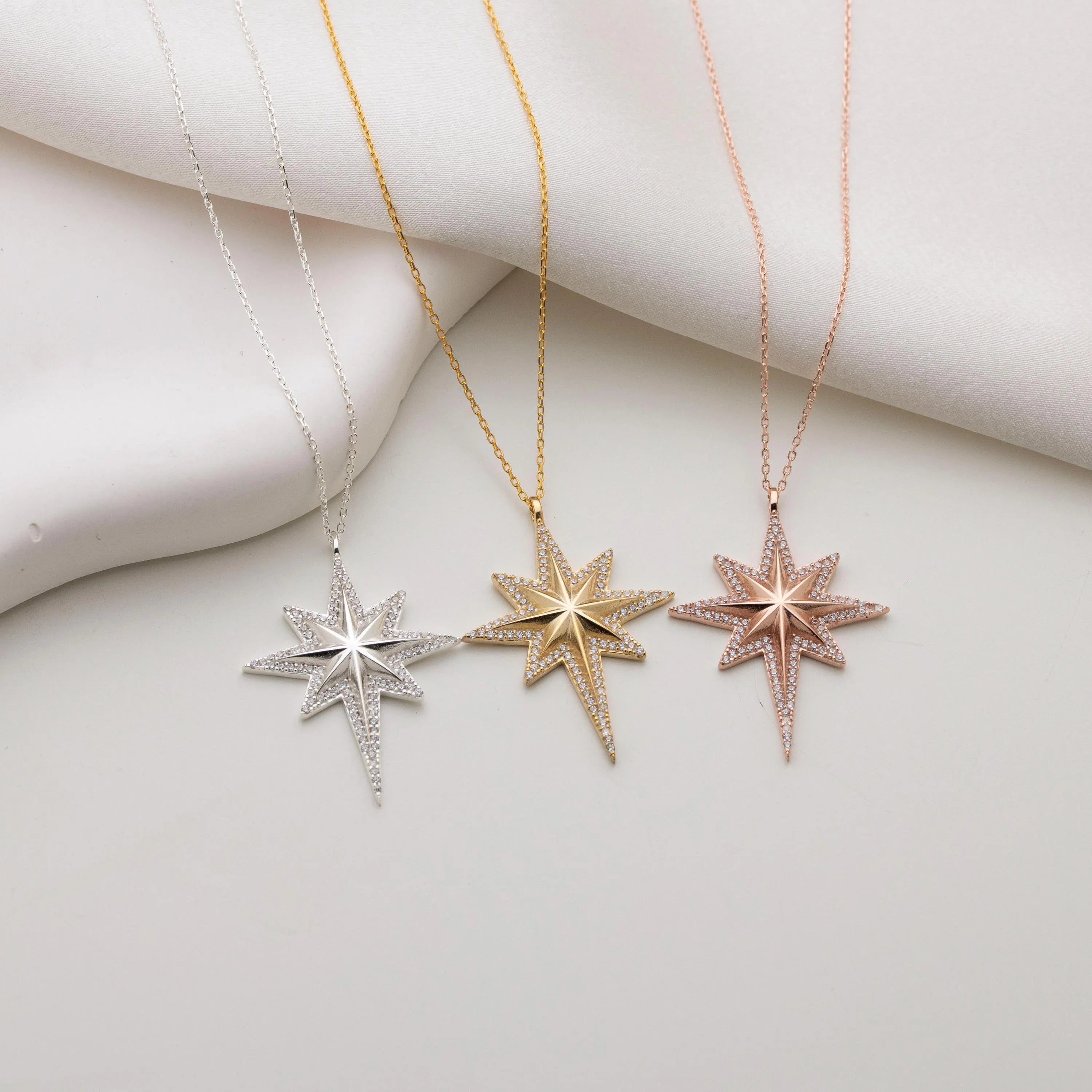 3D North Star Celestial Necklace Sterling Silver Jewelry