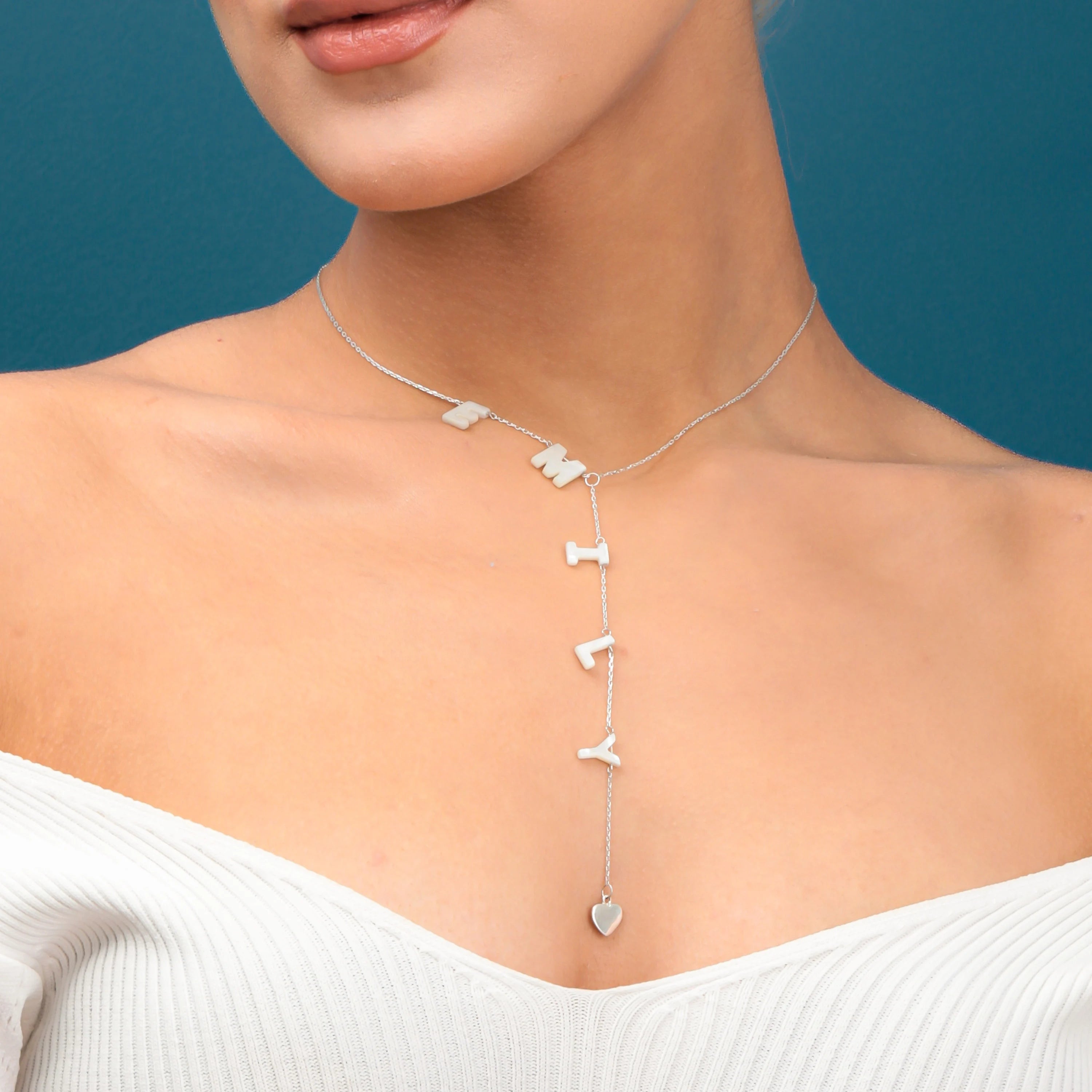 Mother of Pearl Lariat Name Necklace