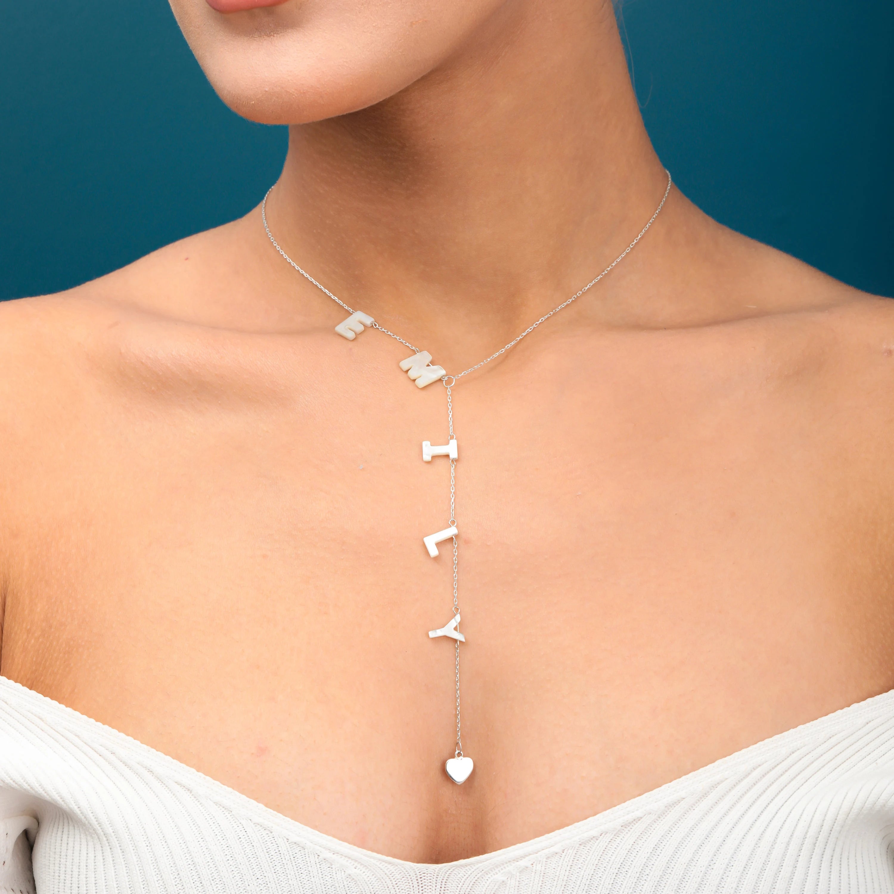 Mother of Pearl Lariat Name Necklace