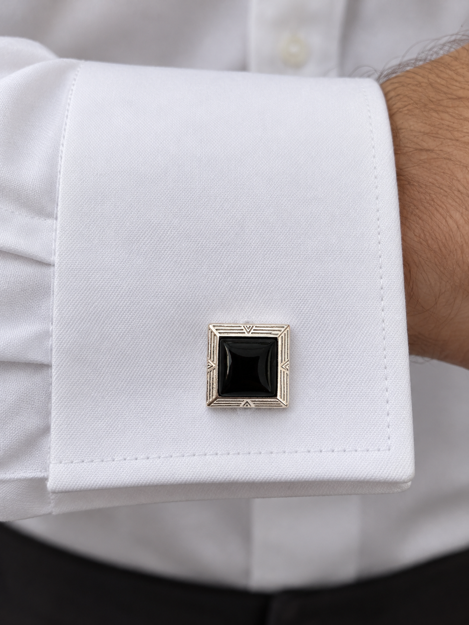Black Square Art Deco Cufflinks in Silver, Gold Filled or Rose Gold Filled