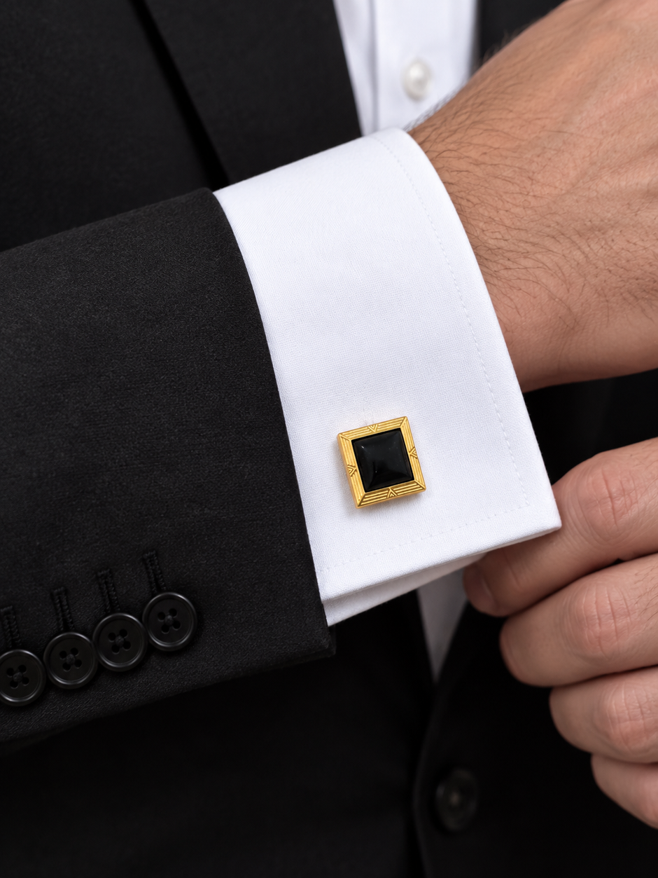 Black Square Art Deco Cufflinks in Silver, Gold Filled or Rose Gold Filled