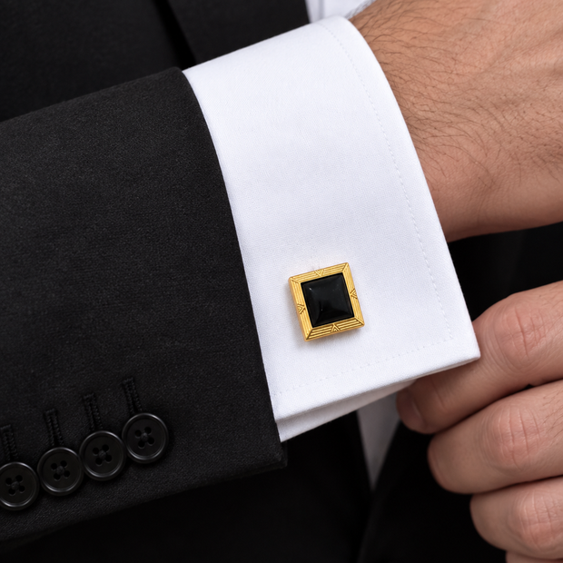 Black Square Art Deco Cufflinks in Silver, Gold Filled or Rose Gold Filled