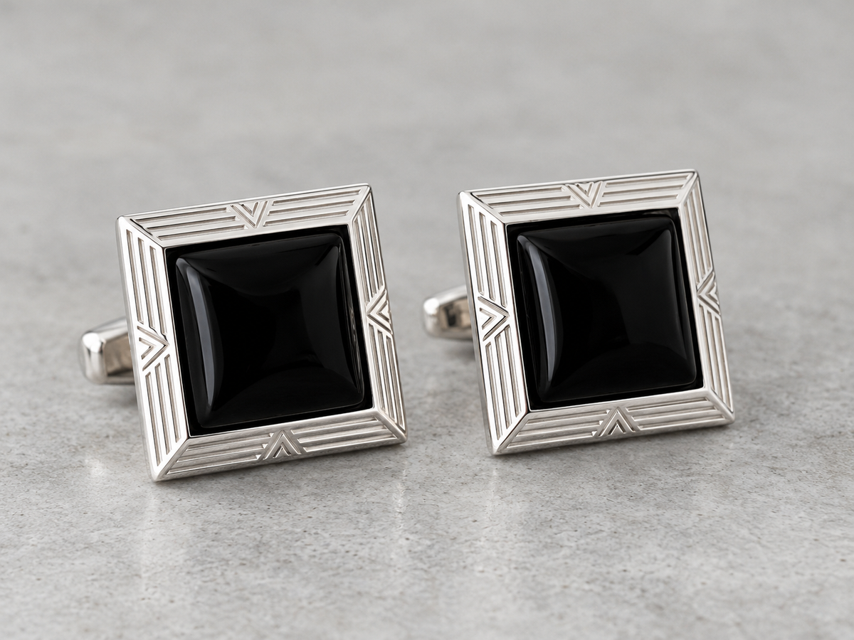 Black Square Art Deco Cufflinks in Silver, Gold Filled or Rose Gold Filled