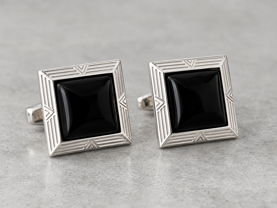 Black Square Art Deco Cufflinks in Silver, Gold Filled or Rose Gold Filled