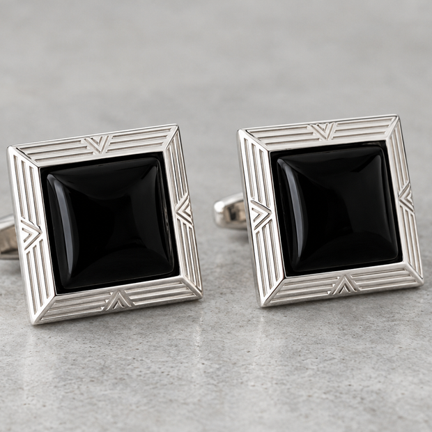 Black Square Art Deco Cufflinks in Silver, Gold Filled or Rose Gold Filled