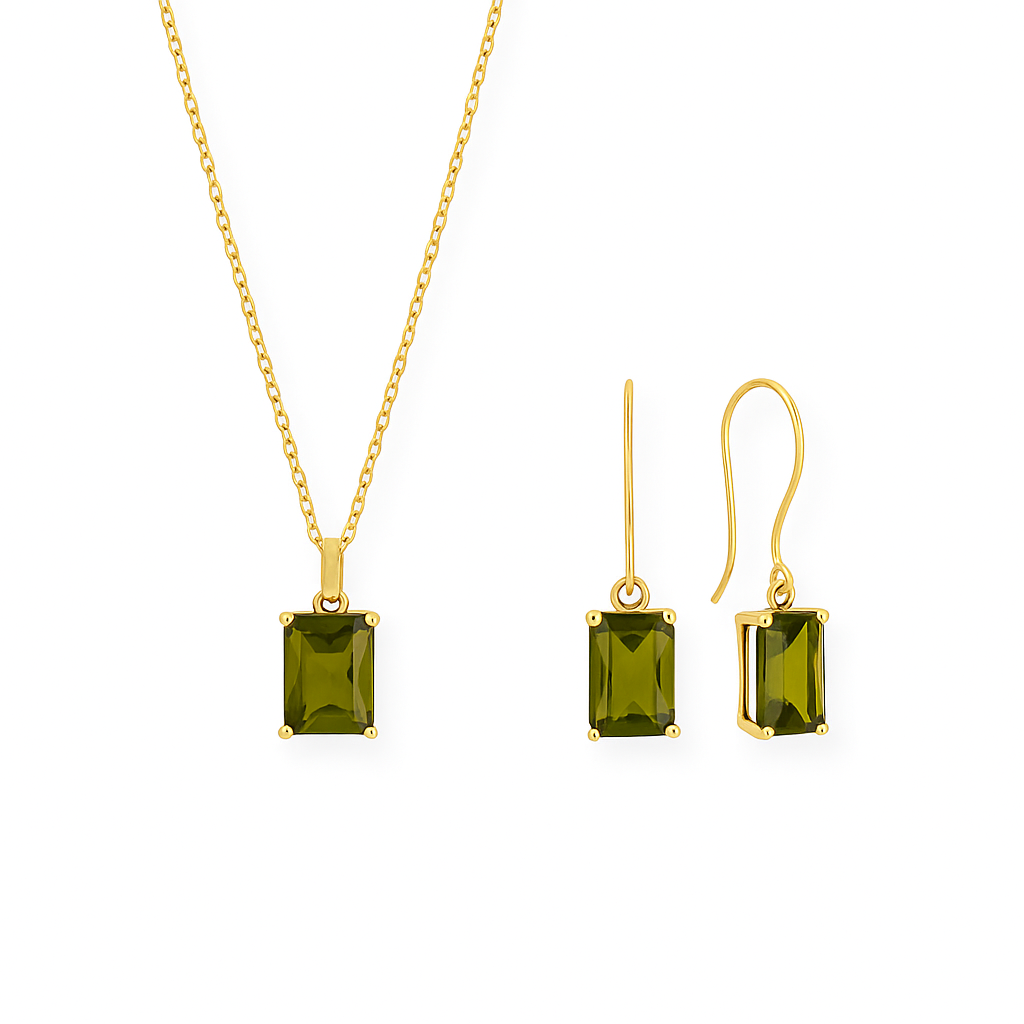 Dainty Peridot Necklace & Earrings Set in 925 Sterling Silver