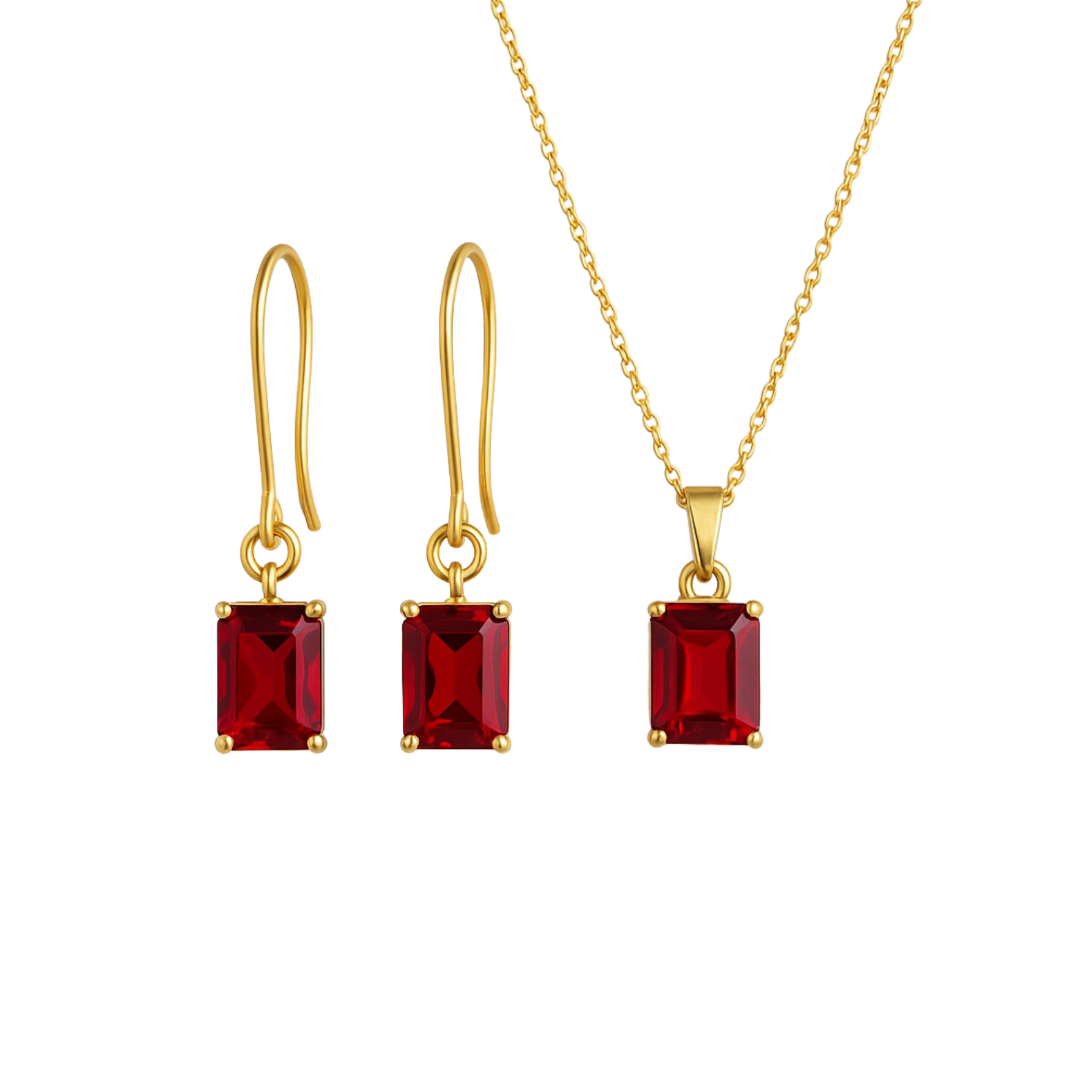 Dainty Ruby Necklace & Earrings Set in 925 Sterling Silver