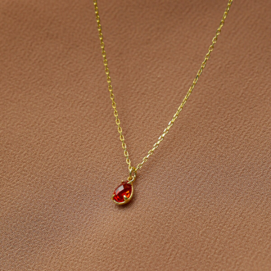 Tiny Dainty Ruby Red Necklace