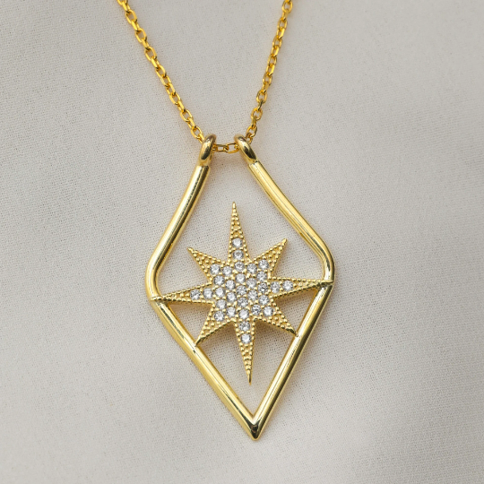 Gold North Star Necklace Geometric Ring Holder