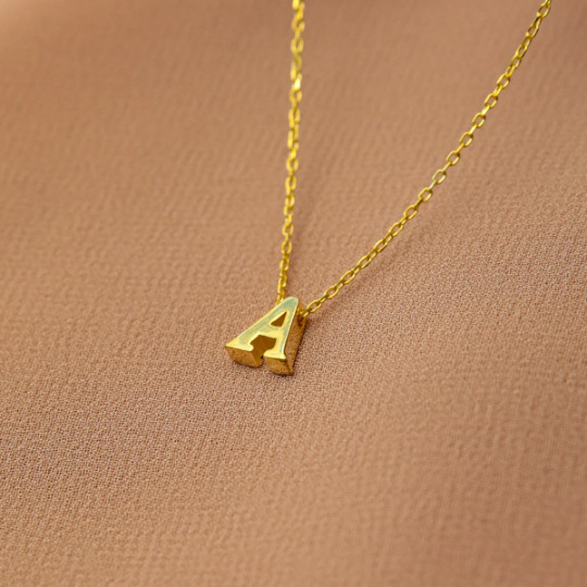 Tiny Letter Necklace Gold 18K