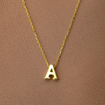 Tiny Letter Necklace Gold 18K