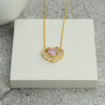 Pink Topaz Necklace Heart