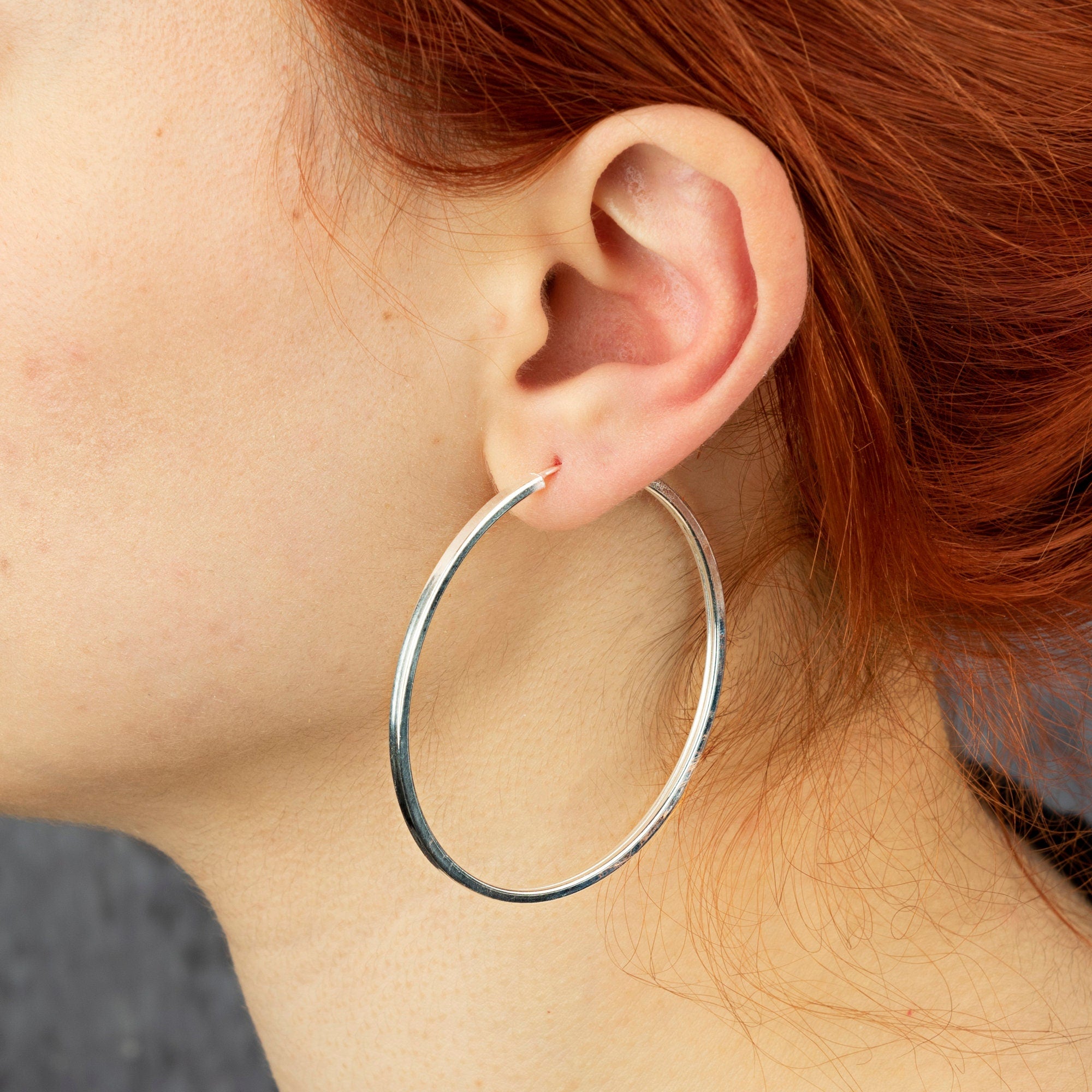 Large Silver Hoop Earrings 55 mm
