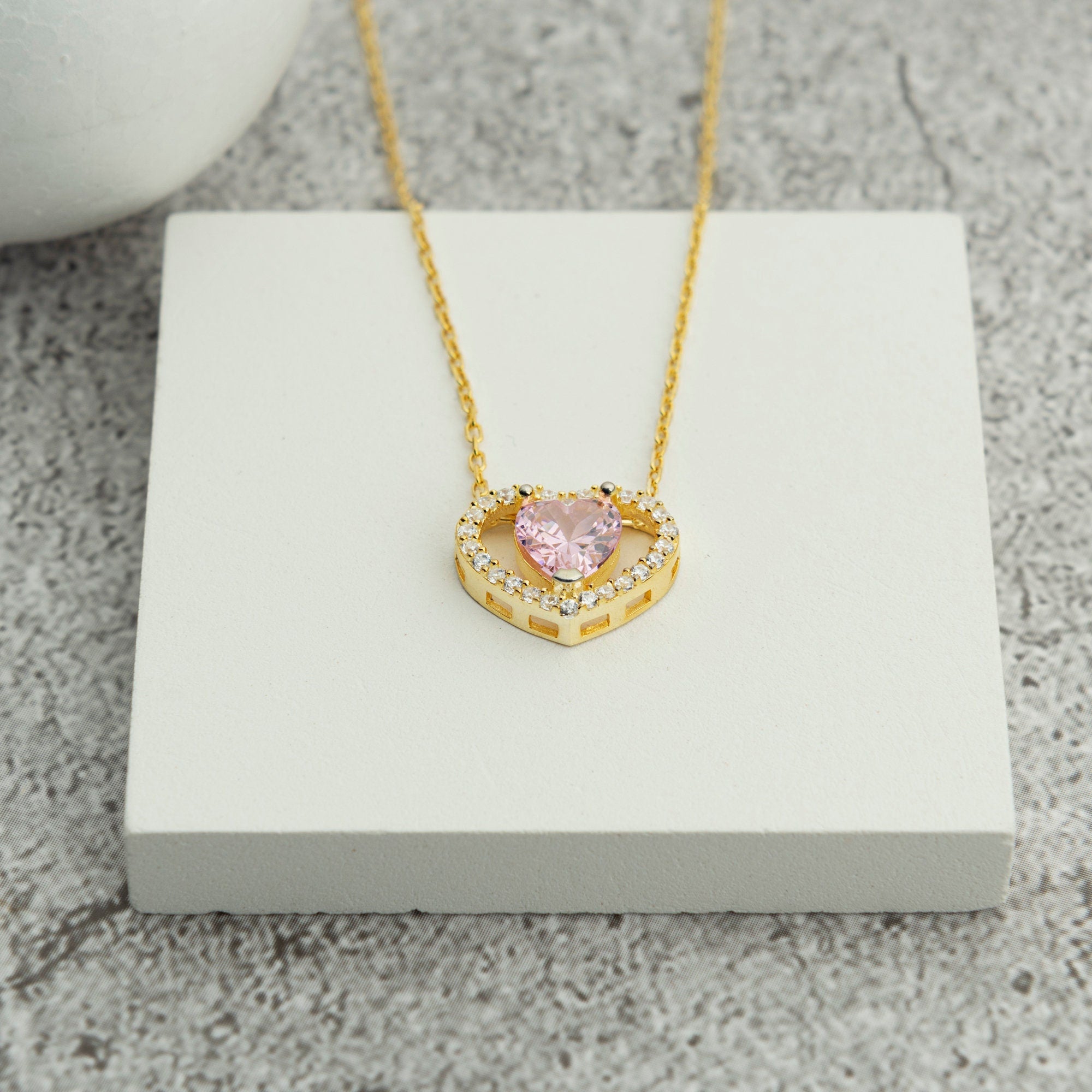 Pink Topaz Necklace Heart