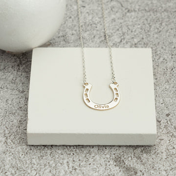 Tiny Horseshoe Necklace Custom Name Engraved