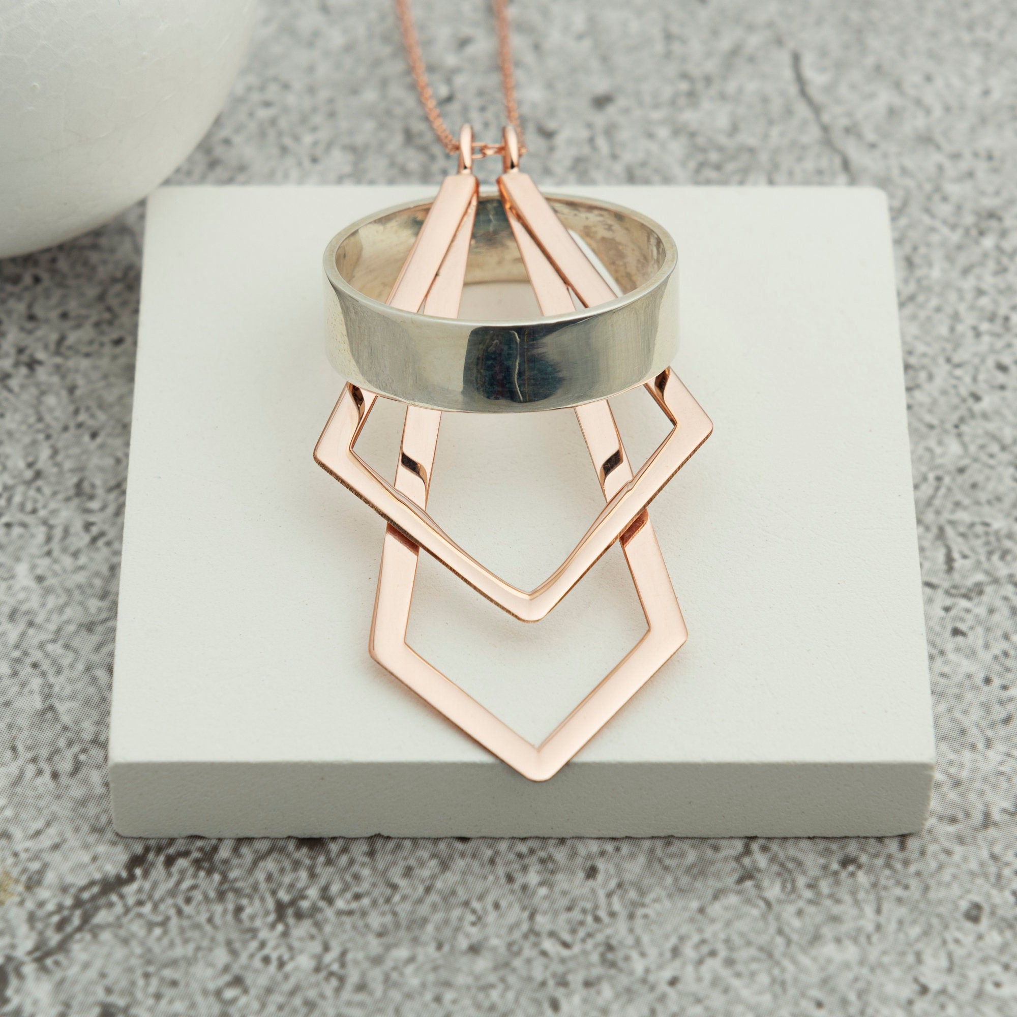 Double Geometric Ring Holder Necklace