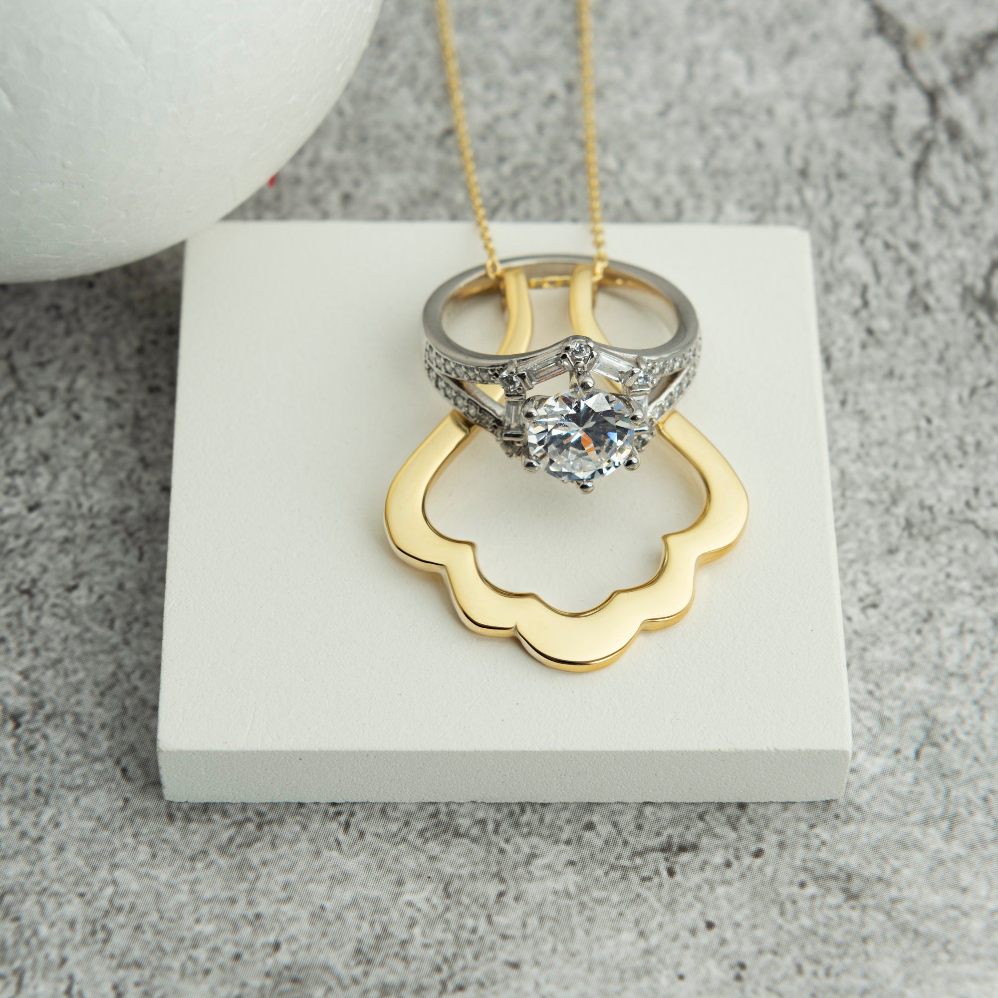 14K solid gold ring holder necklace076 | Fruugo AE
