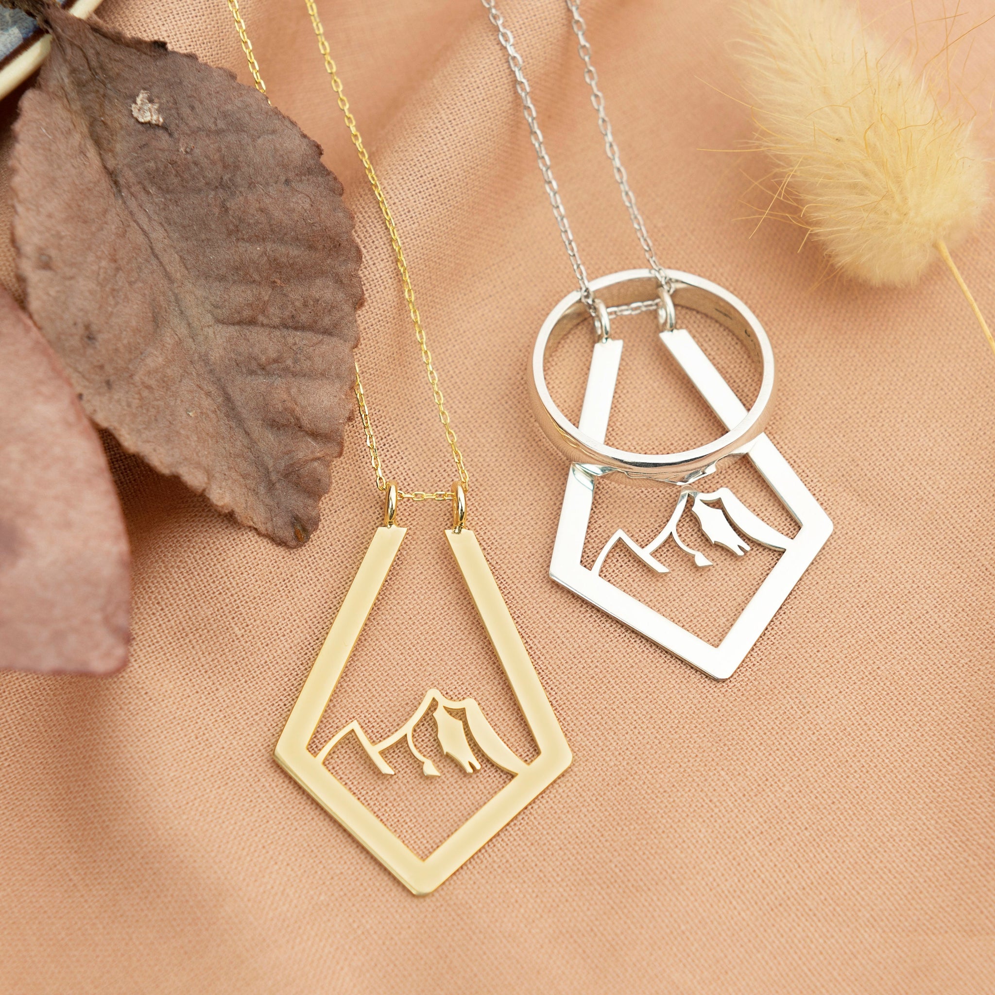 Geometric Mountain Ring Holder Necklace