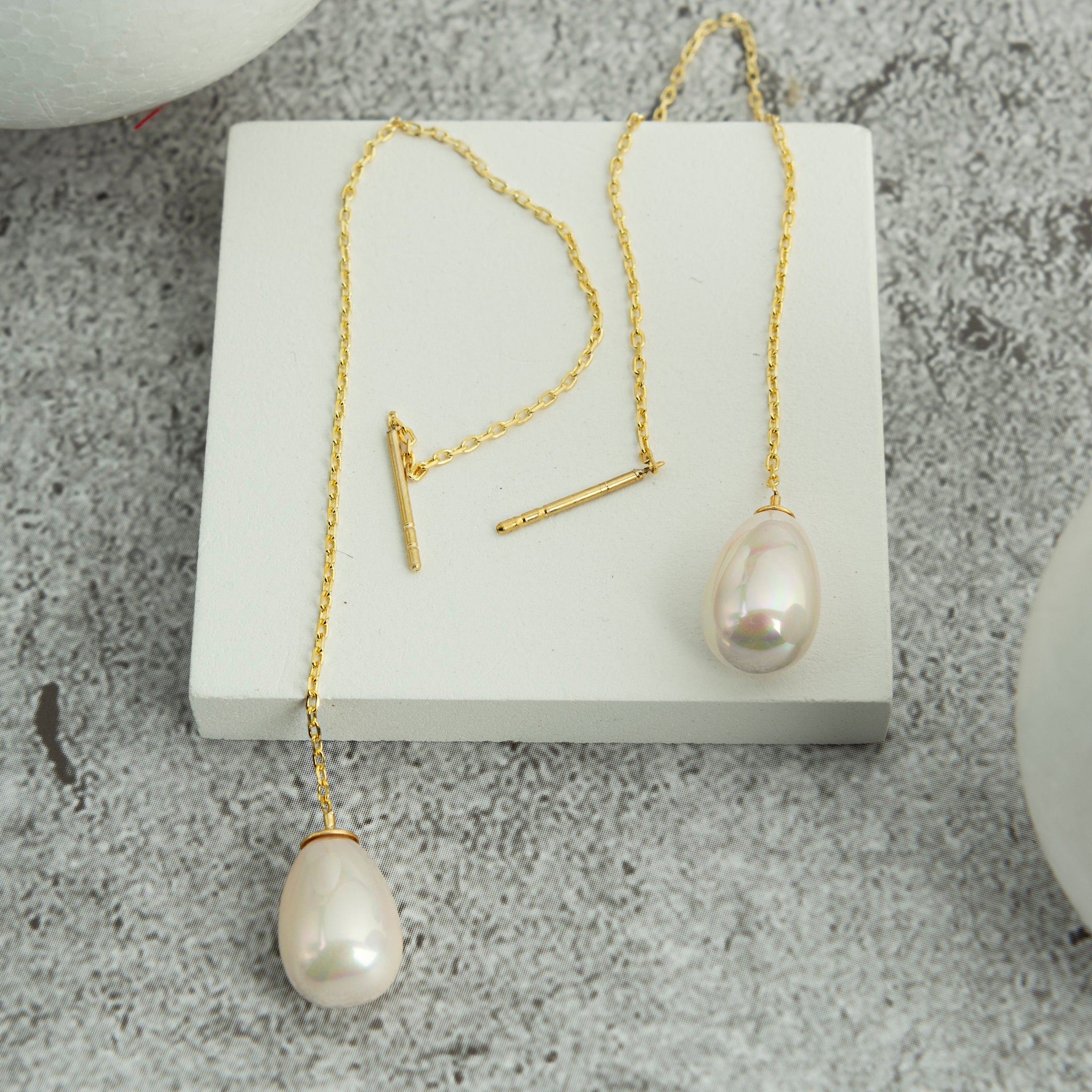 14k Solid Gold Pearl Earrings
