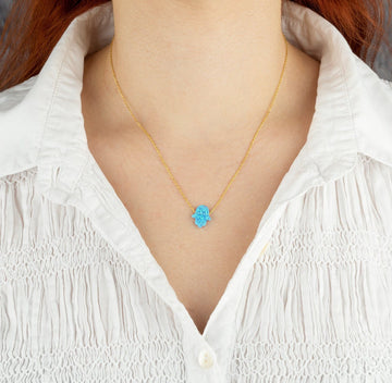 Blauer Opal Hamsa Hand Halskette
