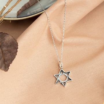 Silver David Of Star Necklace