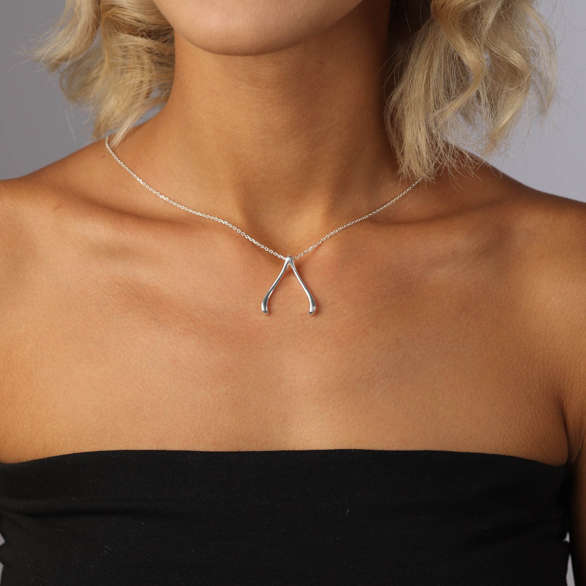 14k White Gold  Wishbone Ring Holder Necklace