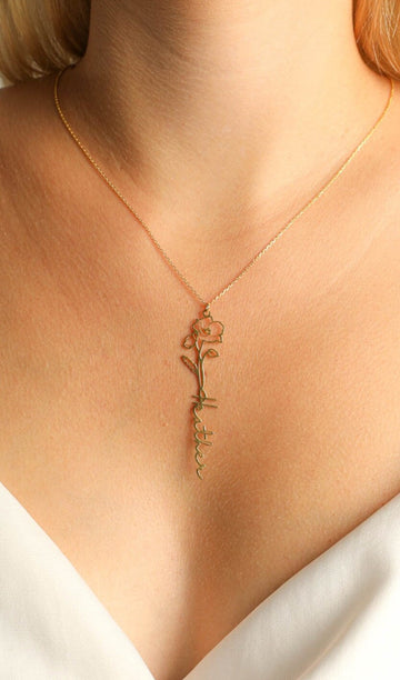 14k Gold Flower Name Necklace