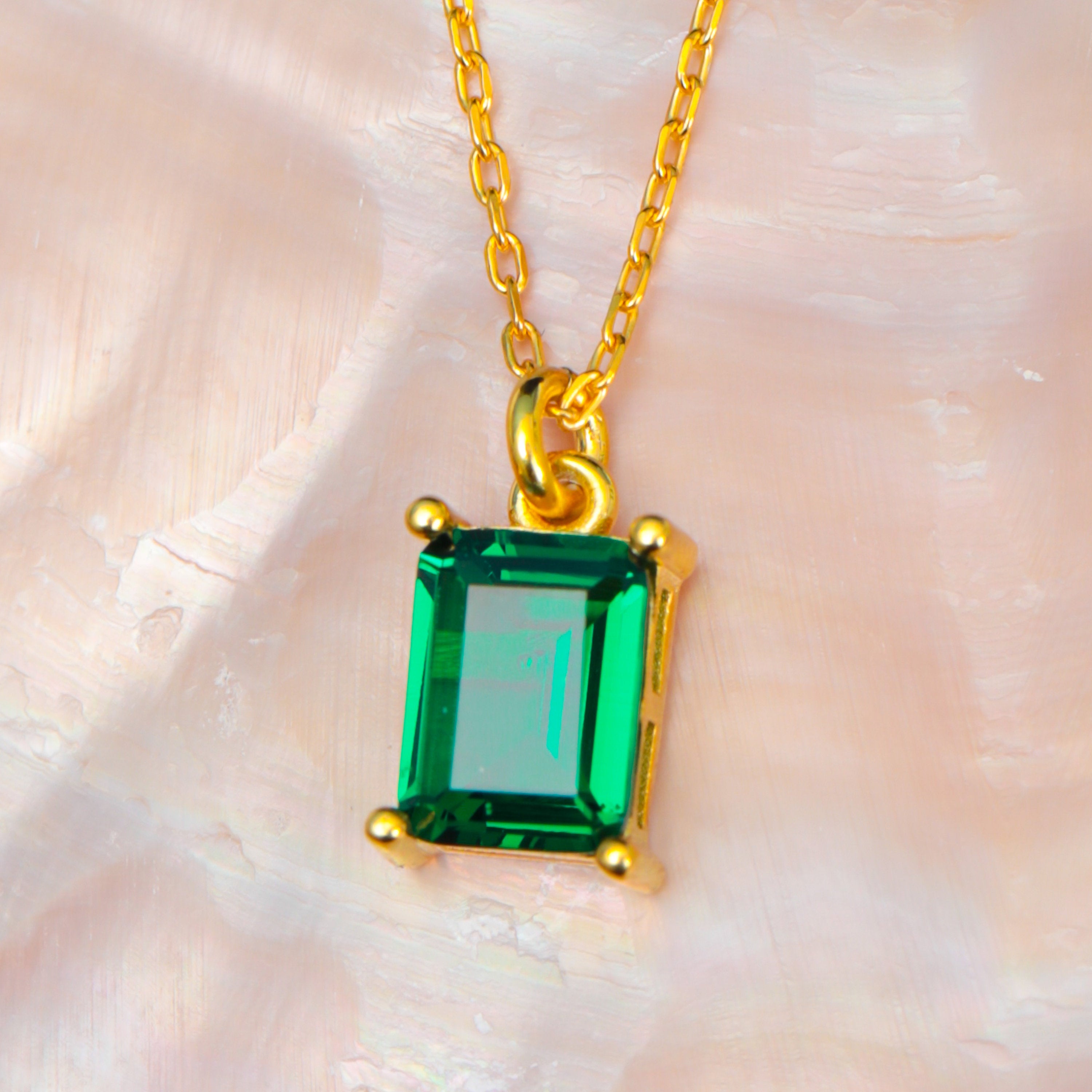 Emeralds Square Pendant Sterling Silver Necklace - DANG0015. Free Shipping,  Easy 30 Days Returns and Exchange, 6 Month Plating Warranty.