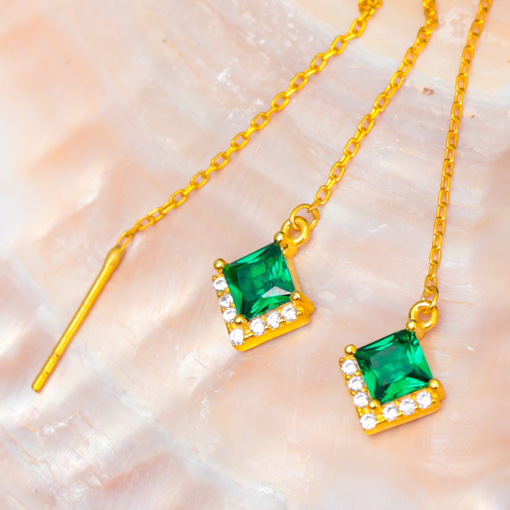 Emerald Green Square Jewelry Set, Emerald Necklace and Earrings Set, Geometric Emerald Jewelry Set, Emerald Green Jewelry, May Birthday Gift