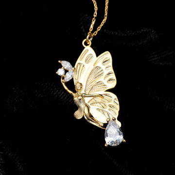 Gold Filled Butterfly Wing Necklace Ballerina Crystal Butterfly Wing Necklace Flower Girl Jewelry Necklace Ballerina Gift Dainty Necklace
