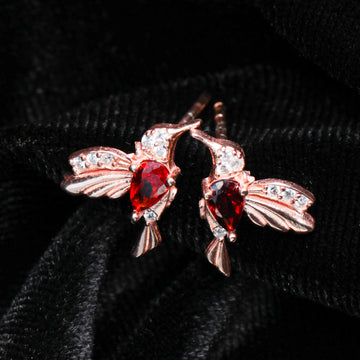 Tiny Hummingbird Jewelry Set Red Ruby Stone Hummingbird Necklace Bracelet Earrings Set Sterling Silver Hummingbird Jewelry Set Gift For Mom