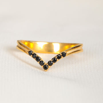 Obsidian Engagement V Ring Dainty Obsidian Wishbone Ring For Women Gold Filled Ring Promise V Shape Ring Black Obsidian Ring