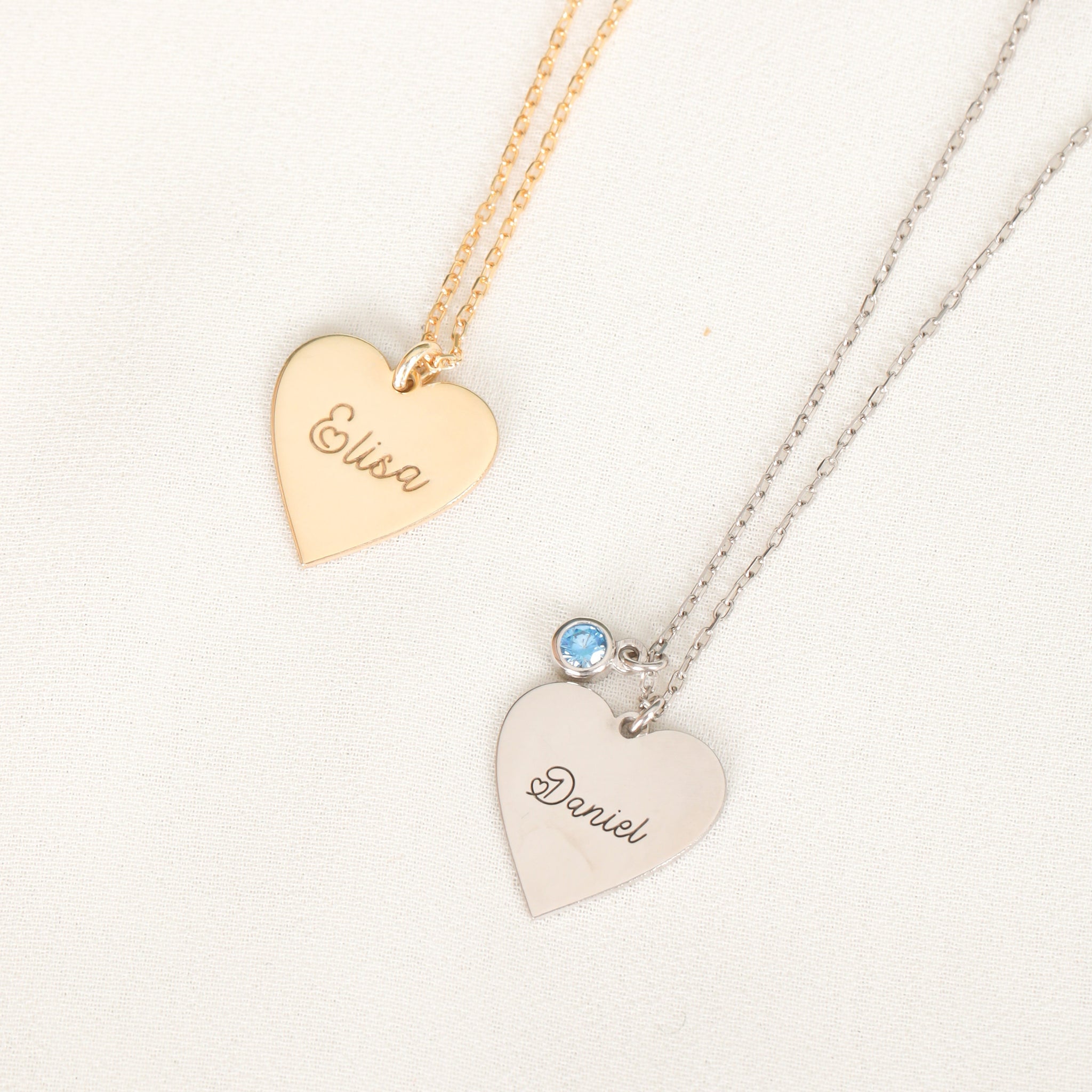 Heart Shape Name Engraved Birthstone Necklace Dainty Gold Filled Perso