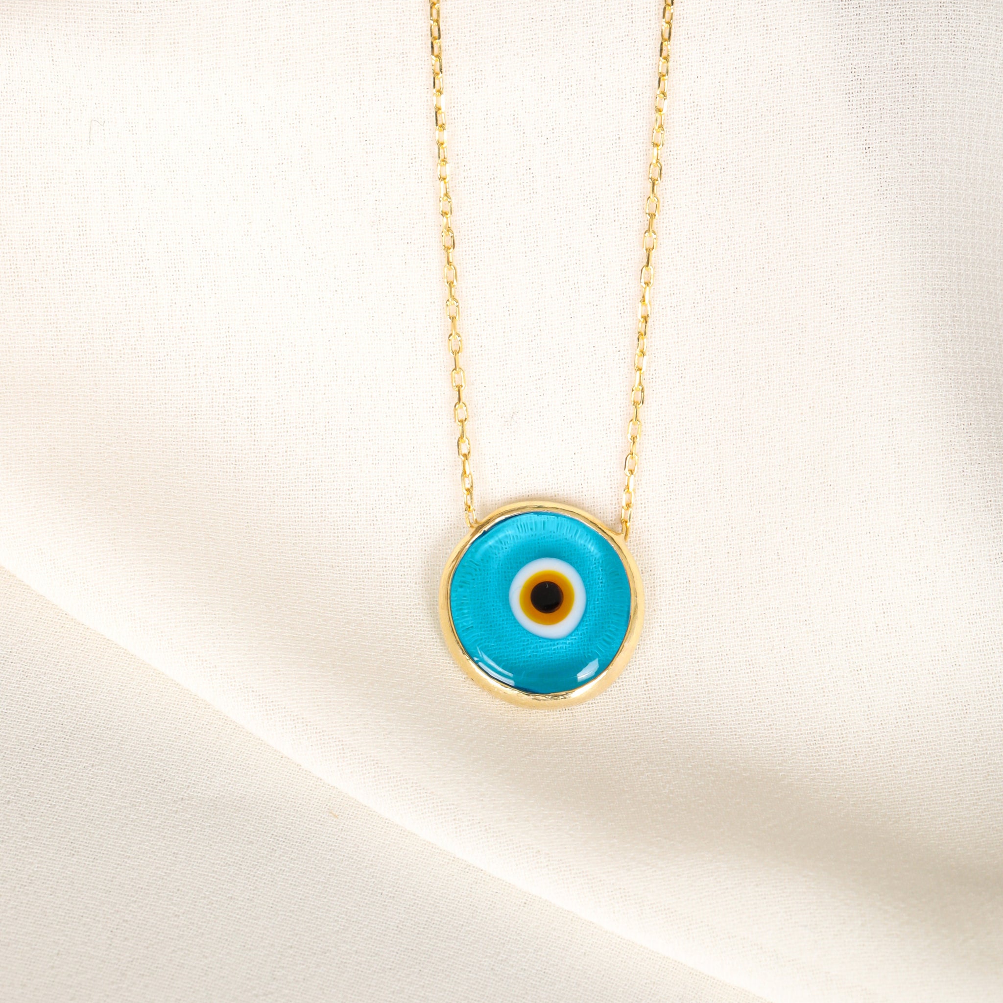 Glass Evil Eye Necklace Gold Filled Round Evil Eye Choker Necklace Men Women Evil Eye Pendant Sterling Silver Glass Good Luck Necklace