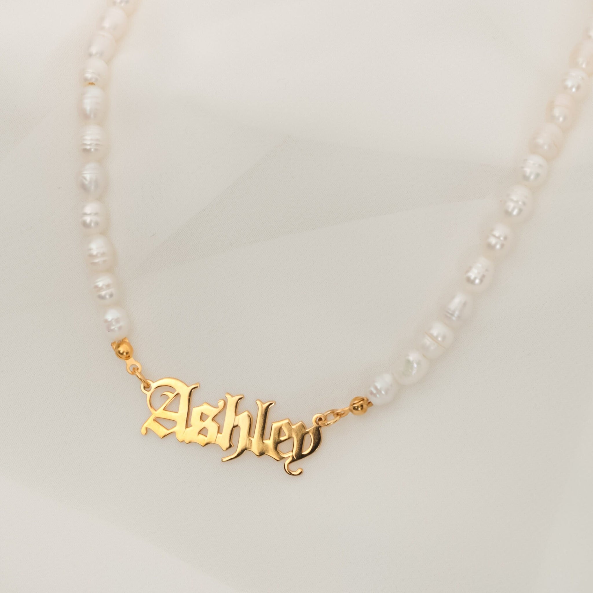 3 st Wedding Gift Real Pearl Name Necklace Wife 3 st Anniversary Gift Waterproof Pearl With Name Necklace 14k Real Gold Name Necklace