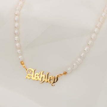 3 st Wedding Gift Real Pearl Name Necklace Wife 3 st Anniversary Gift Waterproof Pearl With Name Necklace 14k Real Gold Name Necklace