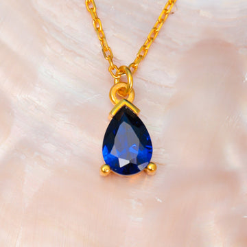 5th Wedding Anniversary Jewelry Gift Sapphire Teardrop Dainty Necklace Gold Filled Sapphire Jewelry Gift For Wife 4 Year Anniversary Gift