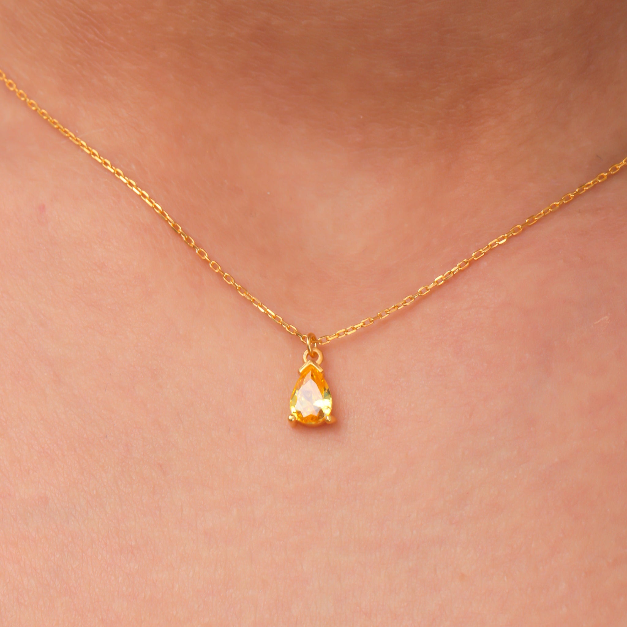 14k Solid Gold 13th Anniversary Wedding Gift Citrine Dainty Necklace Teardrop November Birthstone Yellow Stone Citrine Necklace Gift For Her