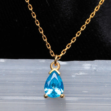 4th Wedding Anniversary Gift 14K Gold Blue Topaz Teardrop Necklace Dainty Gemstone Jewelry Anniversary Gift Her Blue Topaz Necklace